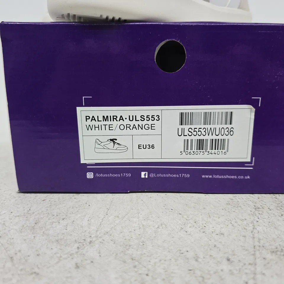 LOTUS PALMIRA WHITE/ORANGE TRAINERS SIZE 36 BOXED