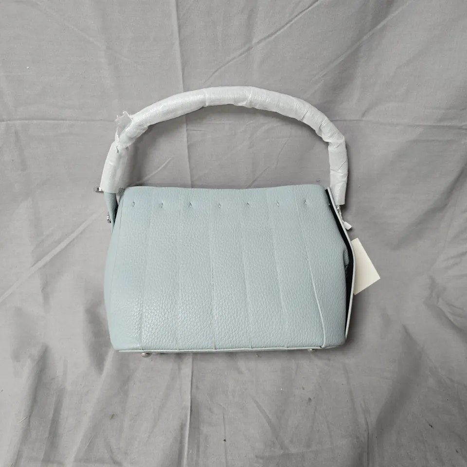 LIGHT BLUE PEBBLED HANDBAG WITH TOP HANDLE