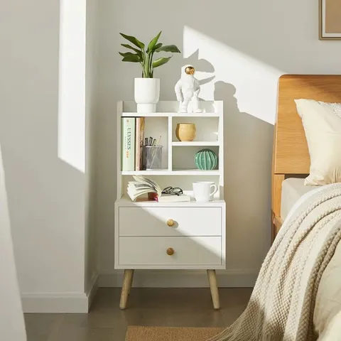 BOXED RUCKMAN MANUFACTURED WOOD BEDSIDE TABLE
