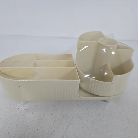 BEIGE PLASTIC MULTI-COMPARTMENT ORGANISER TRAY