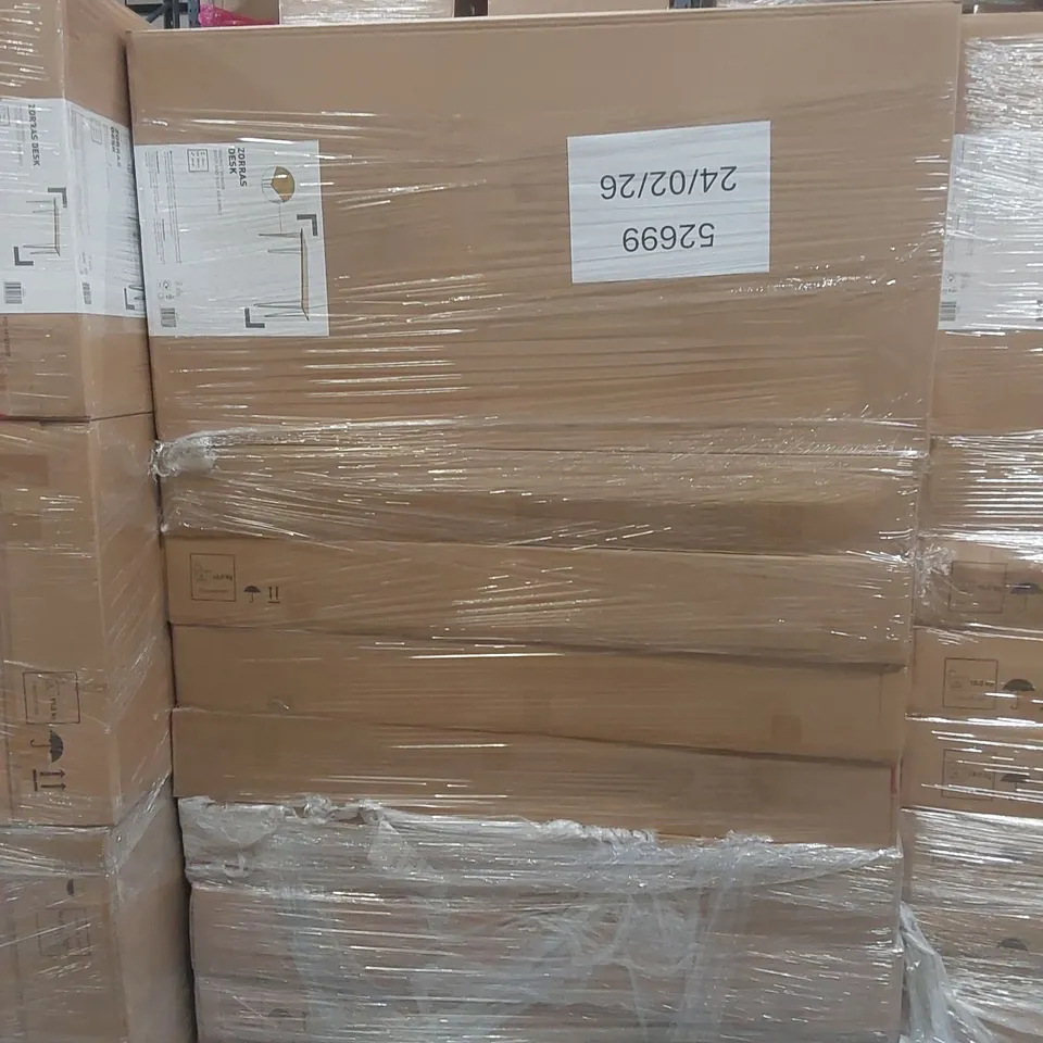 PALLET CONTAINING A LARGE QUANTITY OF BRAND NEW ZORRAS WALNUT EFFECT DESKS 