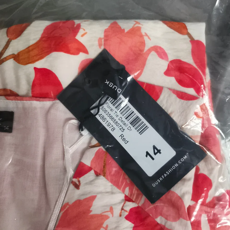 DUSK FASHION FLORAL TIE-DETAIL DRESS – PINK/RED FLORAL, UK 14