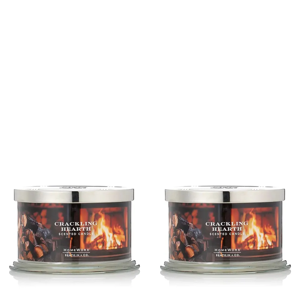 HOMEWORX BY SLATKIN+ CO. SET OF TWO CRACKLING HEARTH FOUR-WICK CANDLES