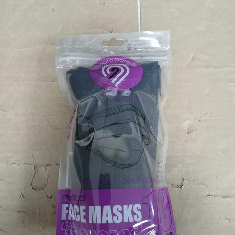 BOX OF APPROXIMATELY 30 PACKS OF MEDICAL 3 LAYERED FACE MASKS - BLACK - 10 MASKS PER PACK