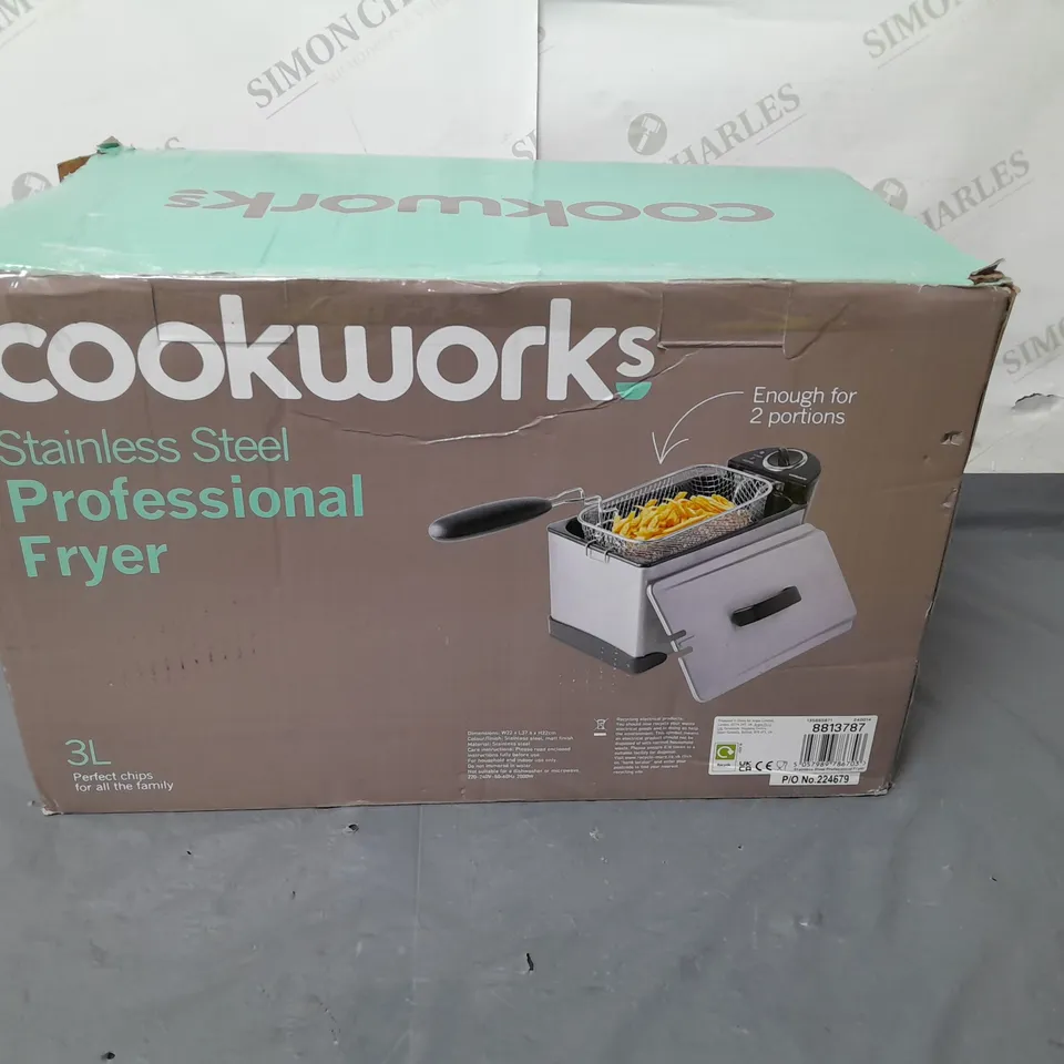 BOXED COOKWORKS STAINLESS STEEL PROFESSIONAL FRYER 3 LITRE 