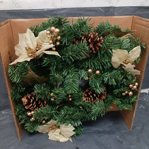 BOXED GOLD POINSETTA PRE LIT WREATH