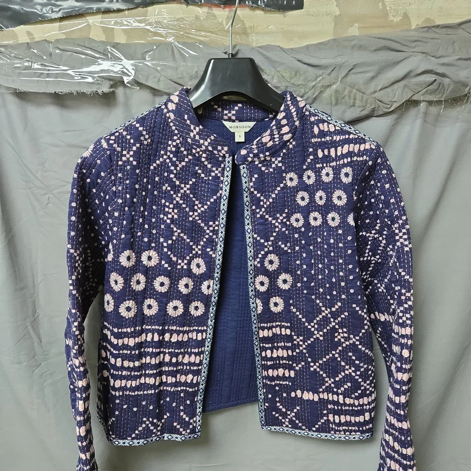 MONSOON WOMEN’S JACKET – BLUE MULTI PATTERN, UK SIZE S