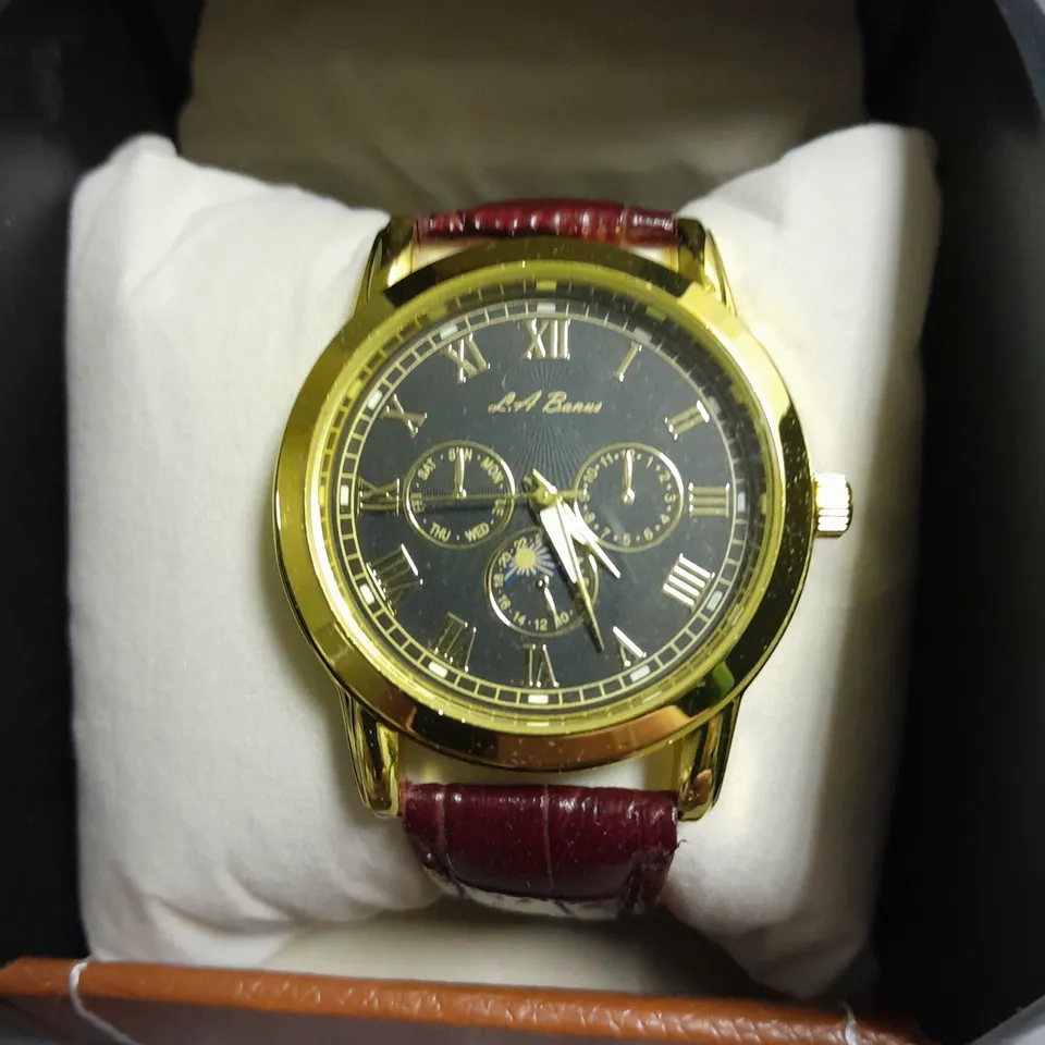 MENS LA BANUS WATCH WITH GOLD COLOUR CASE AND LEATHER STRAP