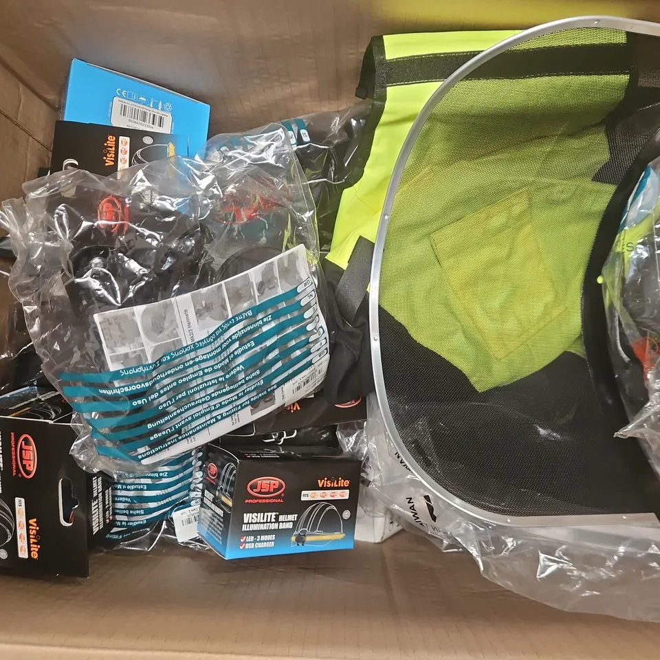 APPROXIMATELY 20 ASSORTED WORKWEAR CLOTHING ITEMS IN VARIOUS SIZES TO INCLUDE DELTAPLUS MASK, JSP HELEMT ILLUMINATION BAND, BARRIER ISLAND MULES, ETC