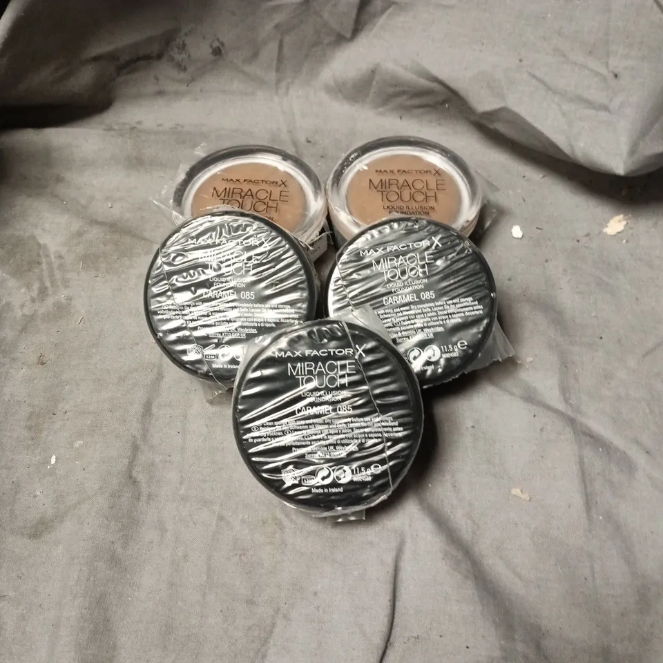 MAX FACTOR MIRACLE TOUCH LIQUID ILLUSION FOUNDATION – CARAMEL 085, SET OF 5 POTS