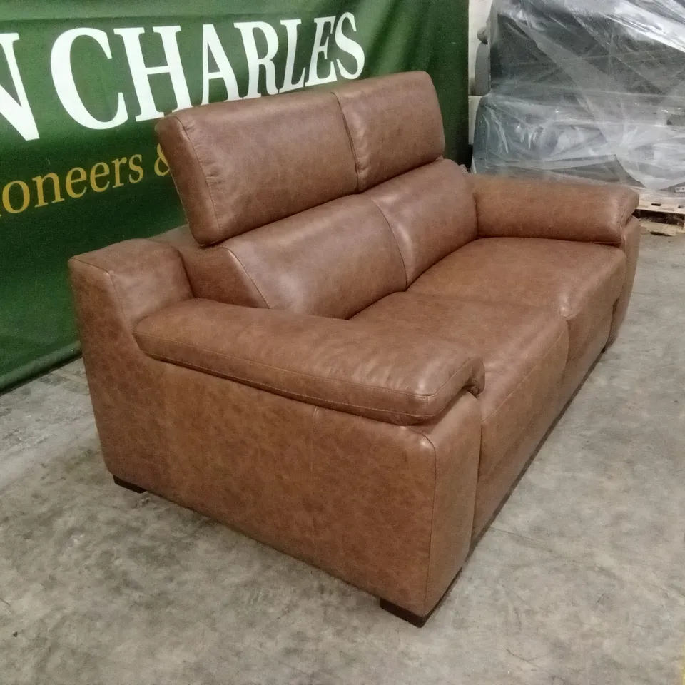 QUALITY DESIGNER ITALIAN MADE RICCARDO 2 SEATER LEATHER SOFA - BRANDY