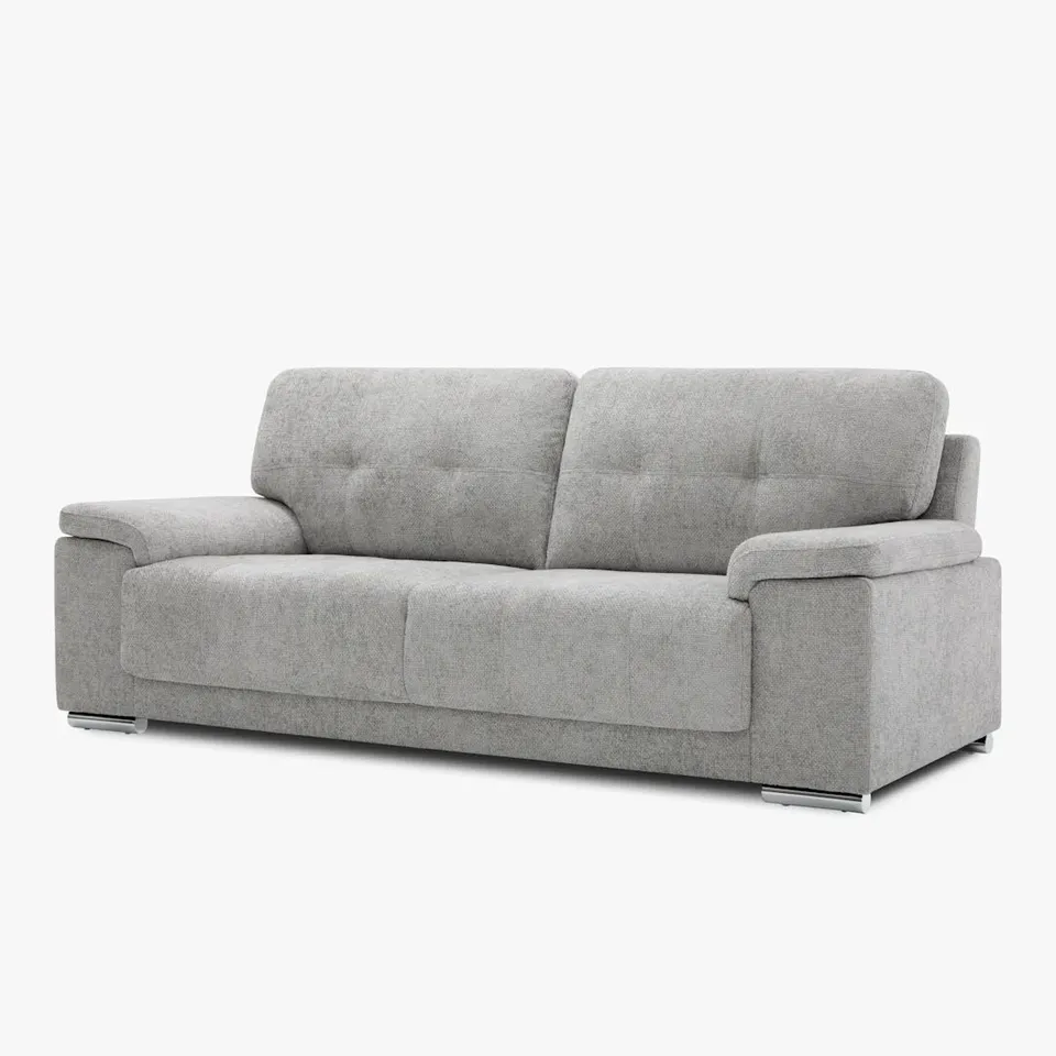 BOXED KANSAS 3 SEATER SOFA - WOVEN CHENILLE, LIGHT GREY FABRIC (1 BOX)
