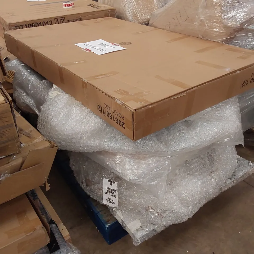 PALLET OF ASSORTED INCOMPLETE FURNITURE PARTS AND PIECES 