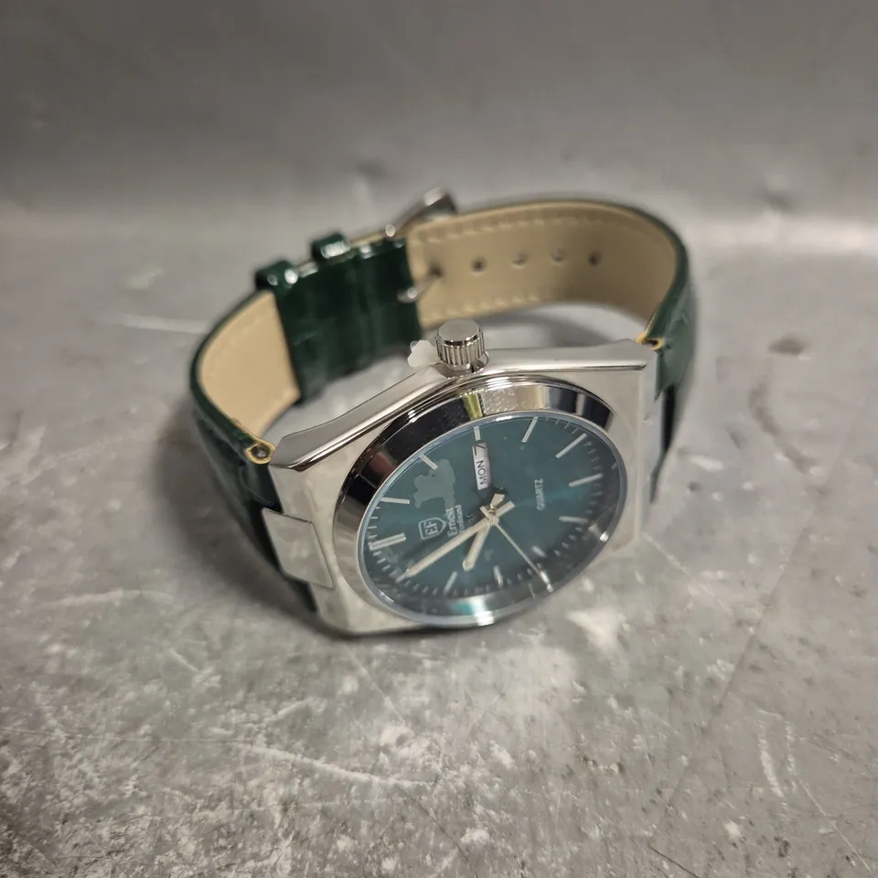 MENS ERNEST FERDINAND WATCH – DAY DATE CALENDAR DIAL – LEATHER STRAP