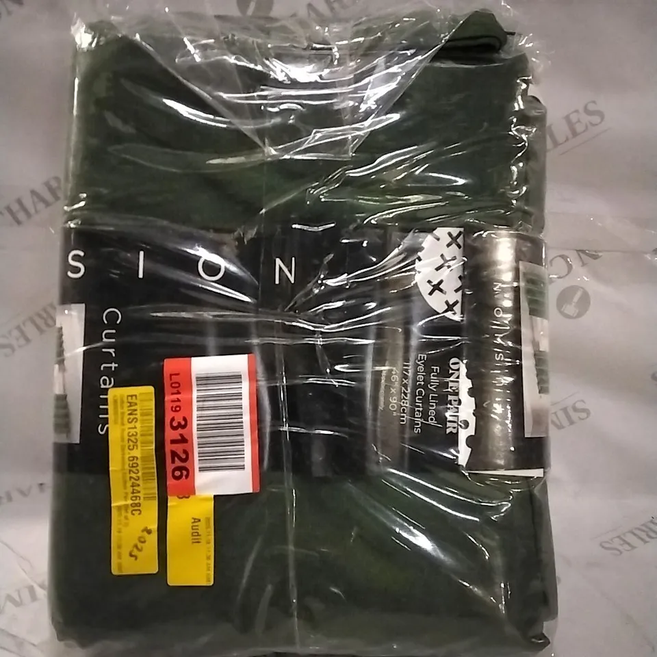 BAGGED FUSION COTTON BLEND ROOM DARKENING CURTAIN PAIR OF 2 117X228CM APPROXIMATELY SORBONNE BOTTLE GREEN