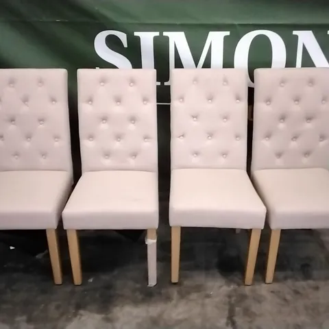 4 CREAM FABRIC BUTTONBACK DINING CHAIRS WITH WOODEN LEGS