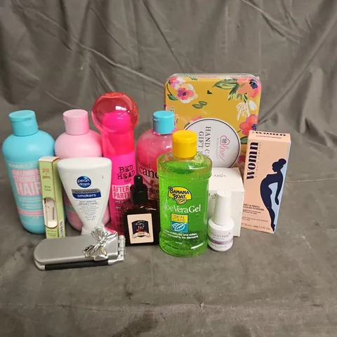 APPROXIMATELY 20 ASSORTED HEALTH & BEAUTY PRODUCTS TO INCLUDE - HAIRBURST SHAMPOO & CONDITIONER - PIXI BROW TAMER - BED HEAD AFTER PARTY SMOOTHING CREAM - ETC