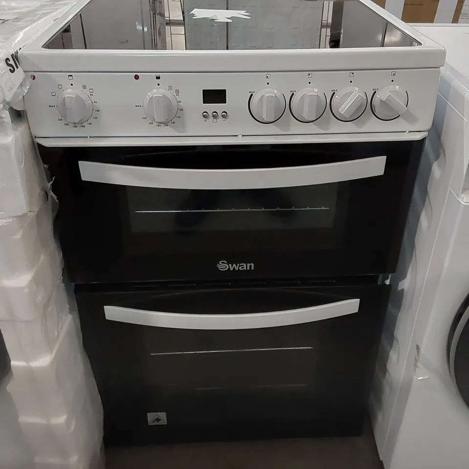 SWAN SX16730W 60CM WIDE DOUBLE OVEN ELECTRIC COOKER WITH CERAMIC HOB - WHITE