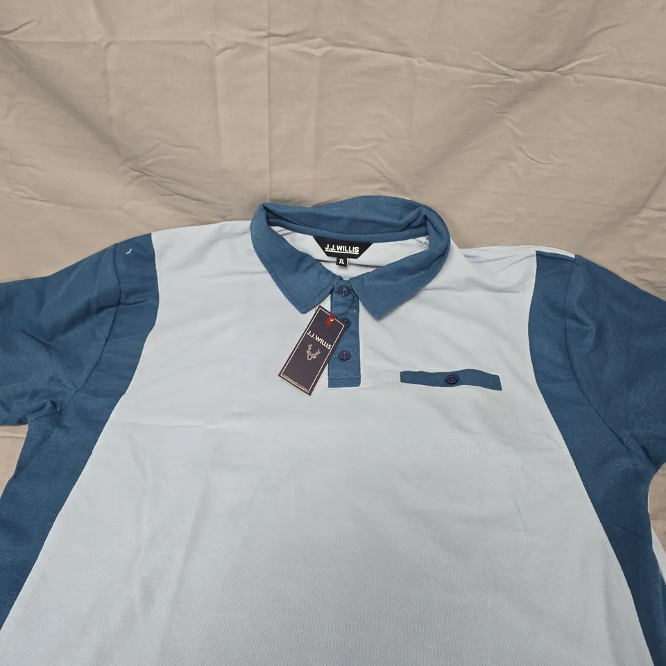 J.J. WILLIS POLO SHIRT - LIGHT BLUE BODY WITH DARK BLUE SLEEVES, MEN'S XL