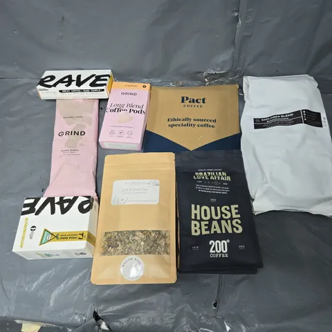 APPROXIMATELY 6 ASSORTED COFFEE PRODUCTS TO INCLUDE RAVE, GRIND, AND PACT ETC.