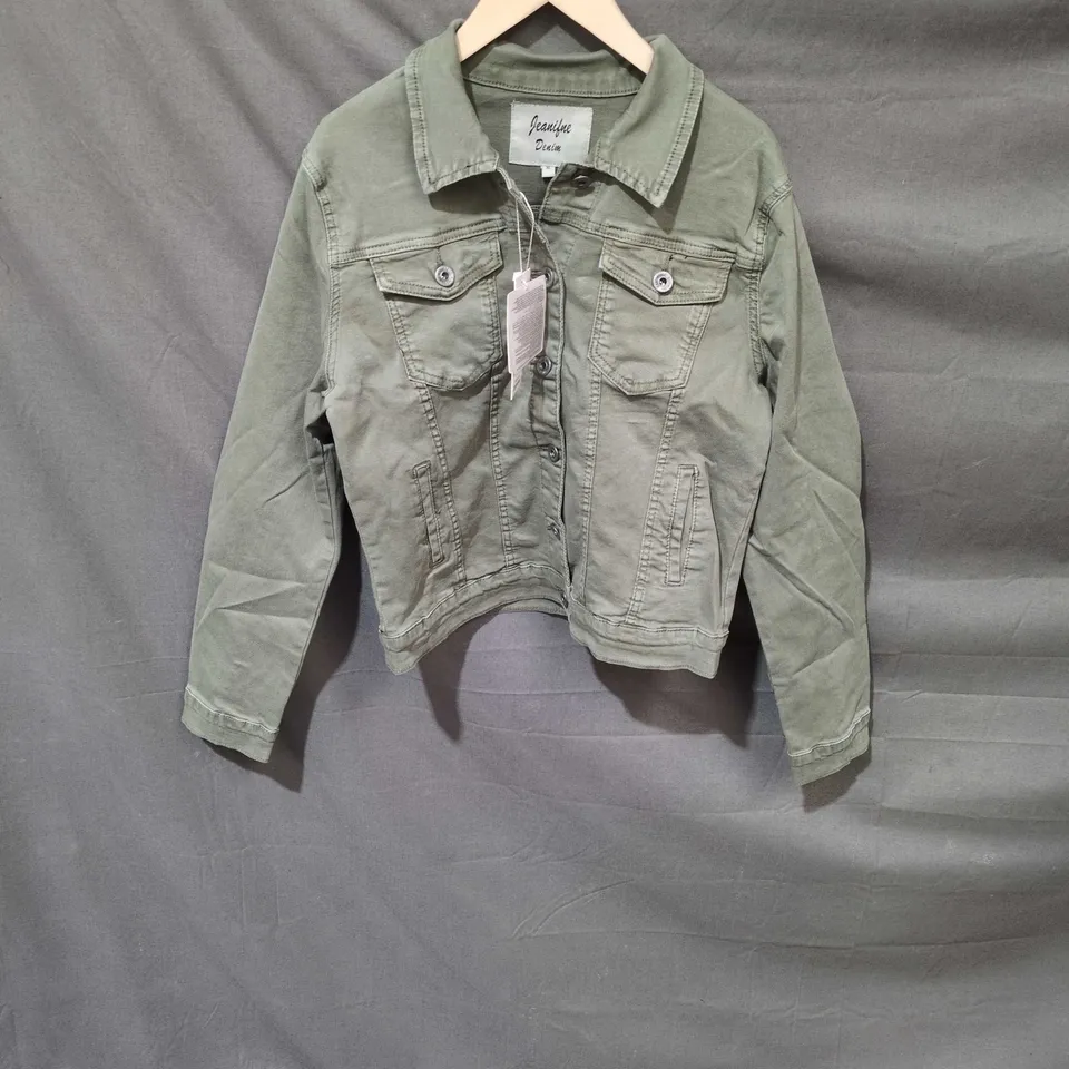 JEANIFUL DENIM OLIVE GREEN CROPPED DENIM JACKET – XL