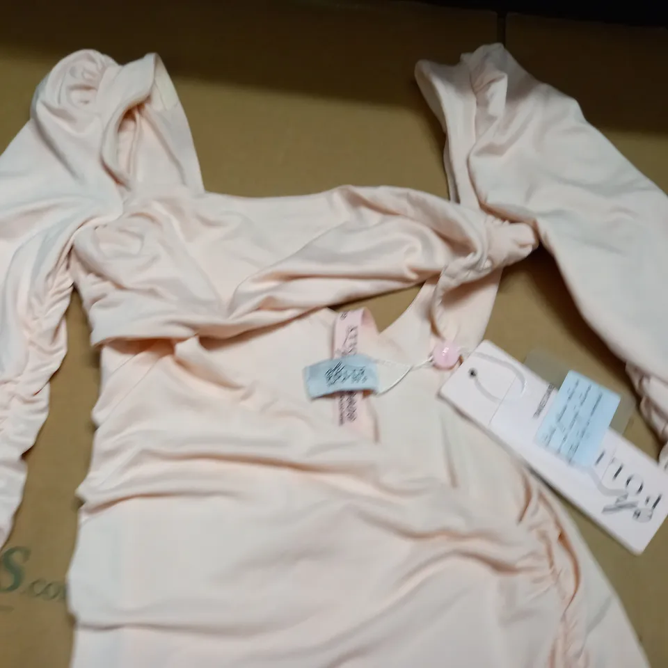 OH POLLY RUCHED CUT OUT DRESS IN BLUSH - UK 4