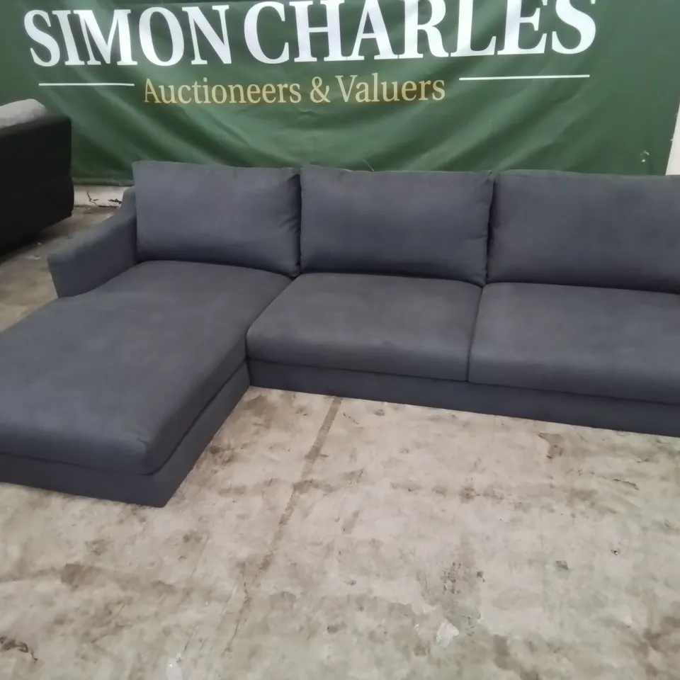 DESIGNER CHAISE SOFA CHARCOAL FABRIC 