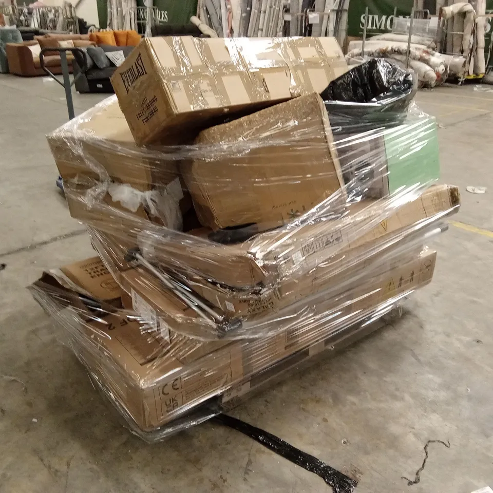 PALLET OF ASSORTED INCOMPLETE HOUSEHOLD GOODS AND PRODUCTS TO INCLUDE; CLOAK, VACUUM CLEANER, AIRER ETC