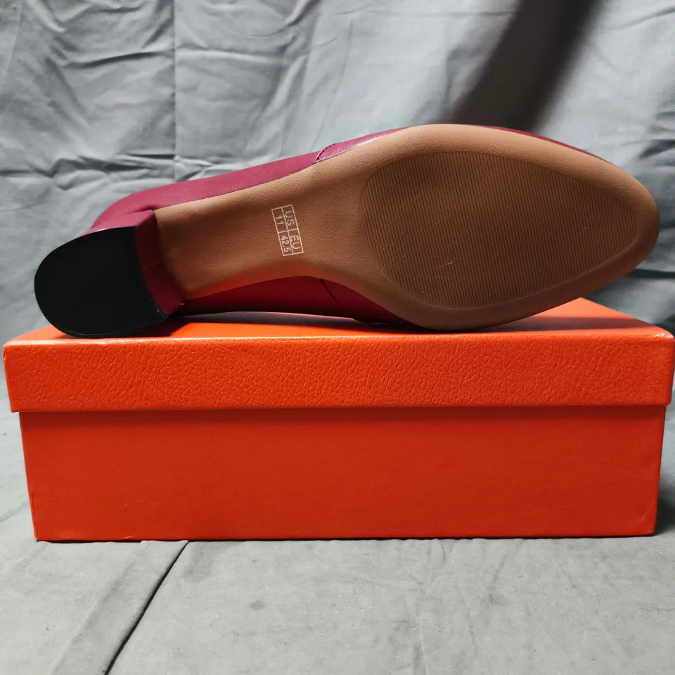 BOXED PAIR OF CASTAMERE CLOSED TOE BLOCK HEEL SHOES IN RED SIZE EU 42.5