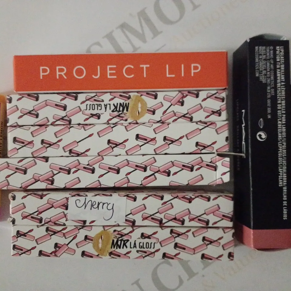 LOT OF APPROX. 9 LIP MAKEUP PRODUCTS TO INCLUDE MAC LIPGLASS LIP GLOSS, ROGUE VELVET THE LIPSTICK, PROJECT LIP PLUMP & COLOUR PRIMER ETC.  