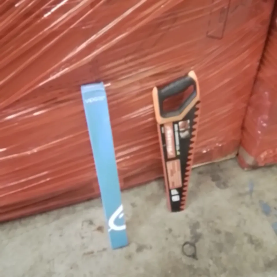 PALLET OF ASSORTED HOUSEHOLD GOODS AND PRODUCTS TO INCLUDE;SAW,WINDOW WIPERS