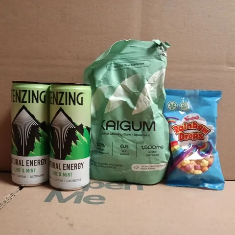 APPROXIMATELY 10 ASSORTED FOOD AND DRINK ITEMS TO INCLUDE RAINBOW DROPS, TENZING, ETC