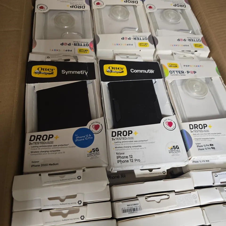 BOX OF APPROXIMATELY 50 ASSORTED PHONE CASES INCLUDING OTTER STRADA VIA AND OTTER POP 