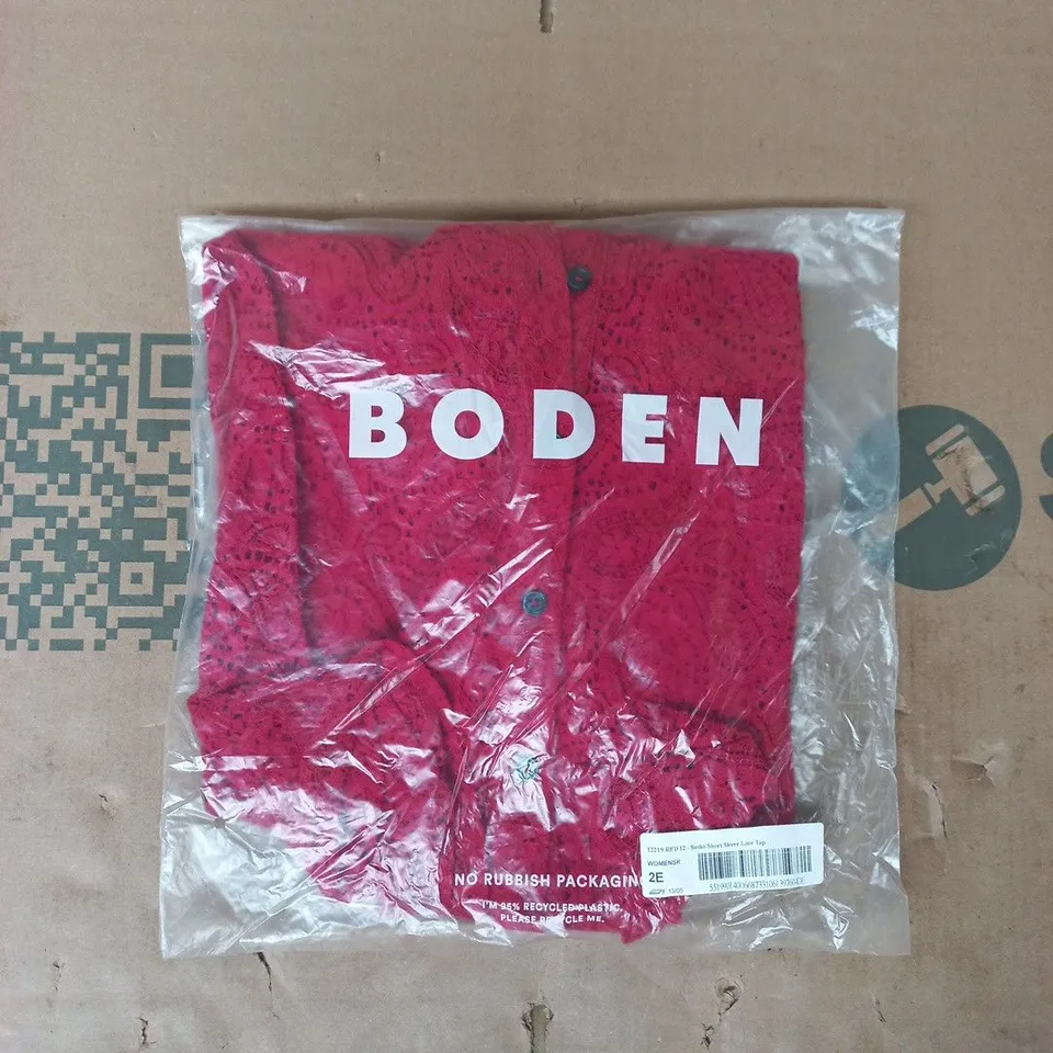 BAGGED BODEN SASHA SHORT SLEEVE LACE TOP IN RED SIZE 12