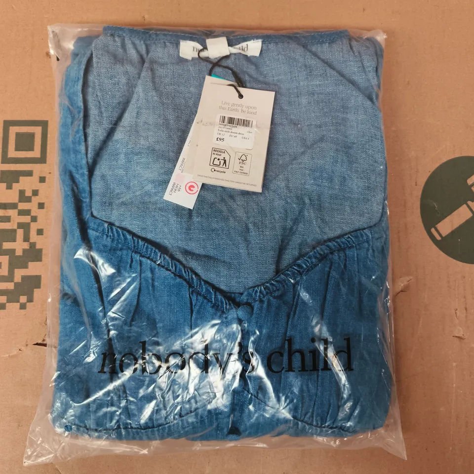 BAGGED NOBODY'S CHILD TULLA MIDI DENIM DRESS IN BLUE SIZE UK 12