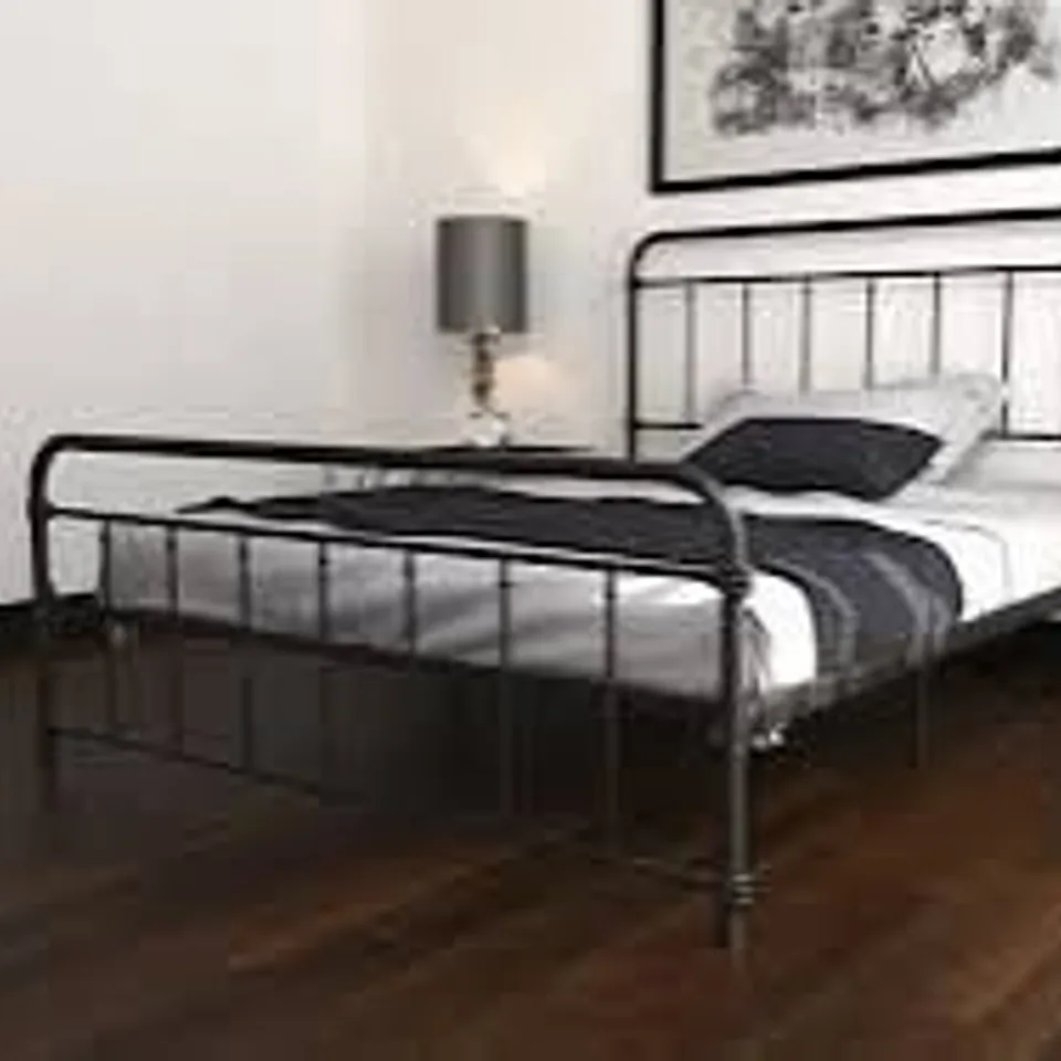 BOXED DOREL WALLACE METAL FURNITURE 4FT6 DOUBLE BED - BLACK (1 BOX)