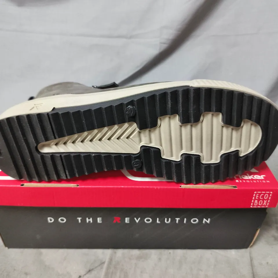 BOXED PAIR OF RIEKER GREY SUEDE HIGH-TOP SNEAKERS – MEN'S - SIZE 41