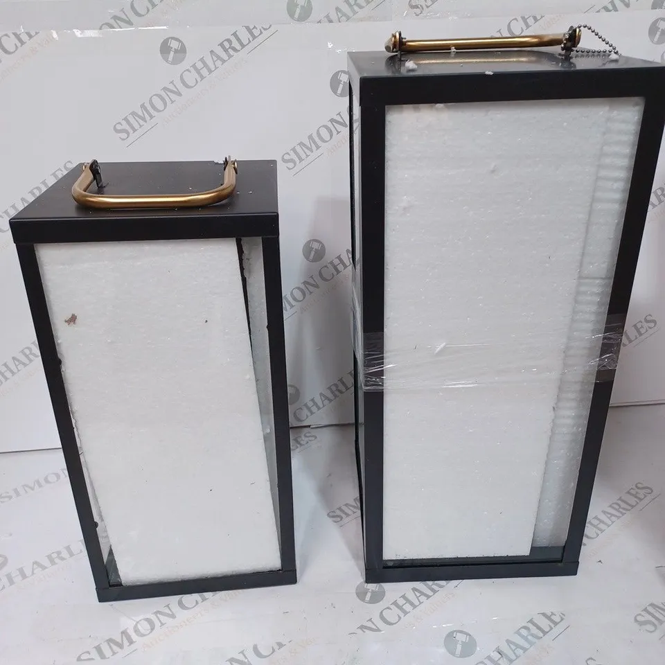 BOXED AMANDA HOLDEN SET OF 2 SQUARE LANTERNS WITH REMOVABLE LAMPS, BLACK