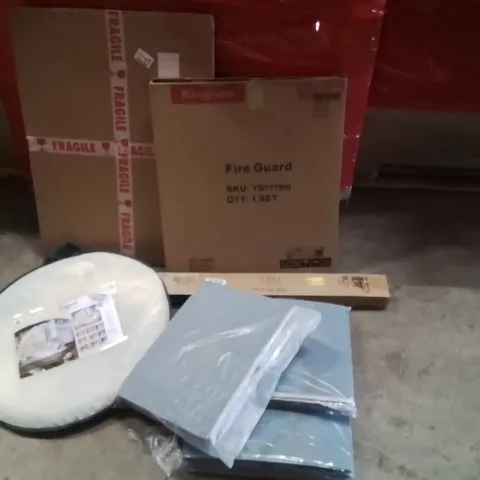 PALLET CONTAINING VARIOUS ASSORTED ITEMS TO INCLUDE:PICTURE FRAME, FIRE GUARD, MOSQUITO NET,,SHOE STORAGE BOXES, PULL UP BAR AND OTHER ASSORTED ITEMS...