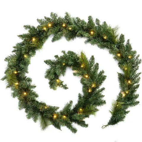 BOXED 270cm LIGHTED FAUX GARLAND WITH LIGHTS (1 BOX)
