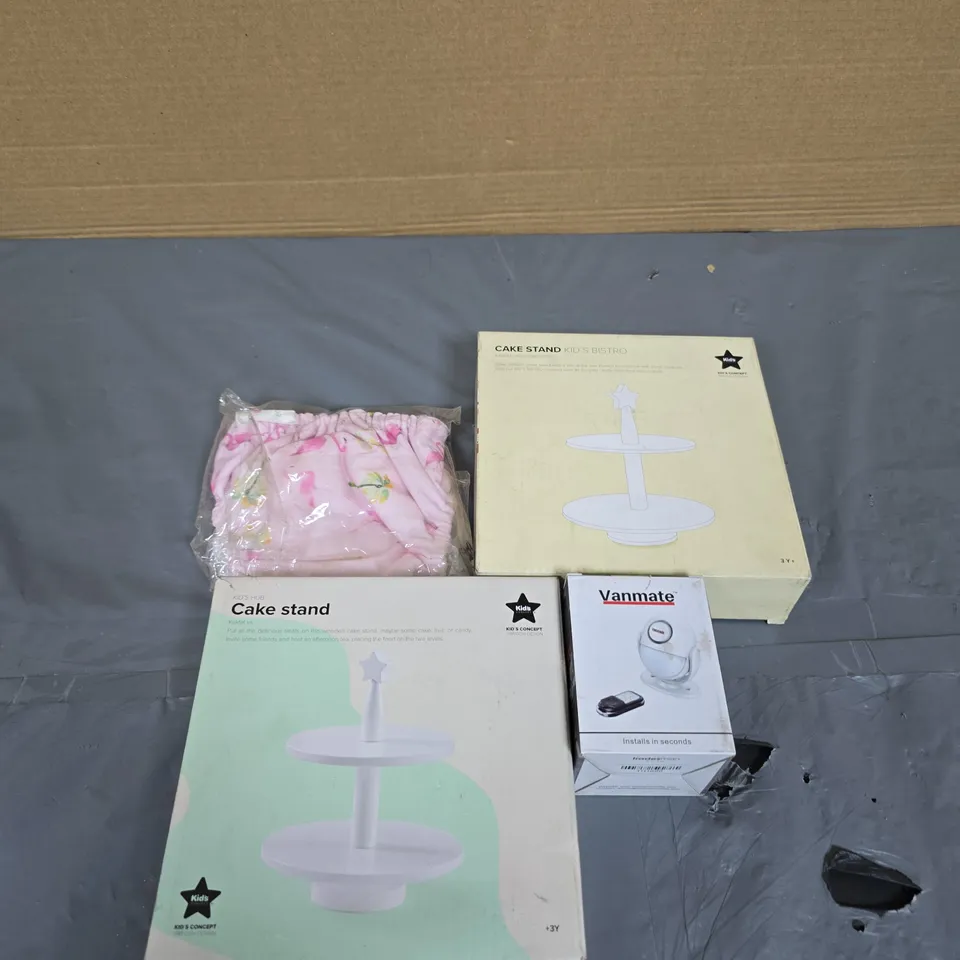 BOX OF APPROX 5 ASSORTED ITEMS TO INCLUDE SWIMMING NAPPIES, KIDS CAKE STAND AND VANMATE