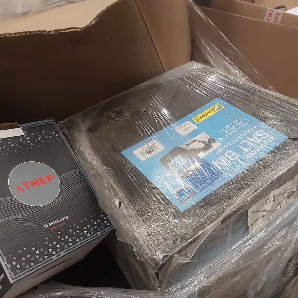 PALLET CONTAINING A VERY LARGE QUANTITY OF ASSORTED ITEMS INCLUDING: STORAGE ORGANISERS, SALT BIN, 3D AROMA LAMP ECT