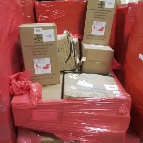 PALLET CONTAINING LARGE QUANTITY OF BOXED LIGHTED CHRISTMAS 4FT REINDEER & SLEIGH SETS, EXERCISE MACHINES ECT.