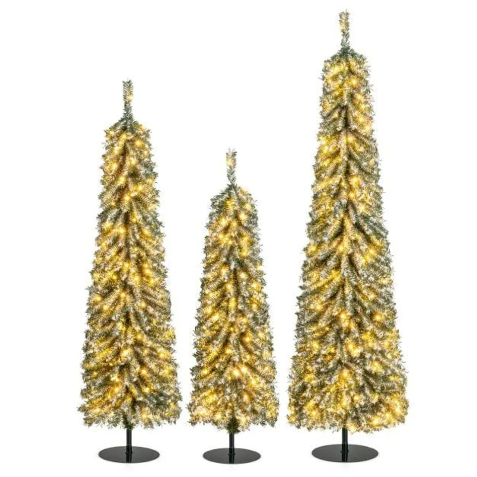 BOXED 4/5/6FT ARTIFICIAL CHRISTMAS TREE SET OF 3 WITH REALISTIC ACCUMULATED SNOW