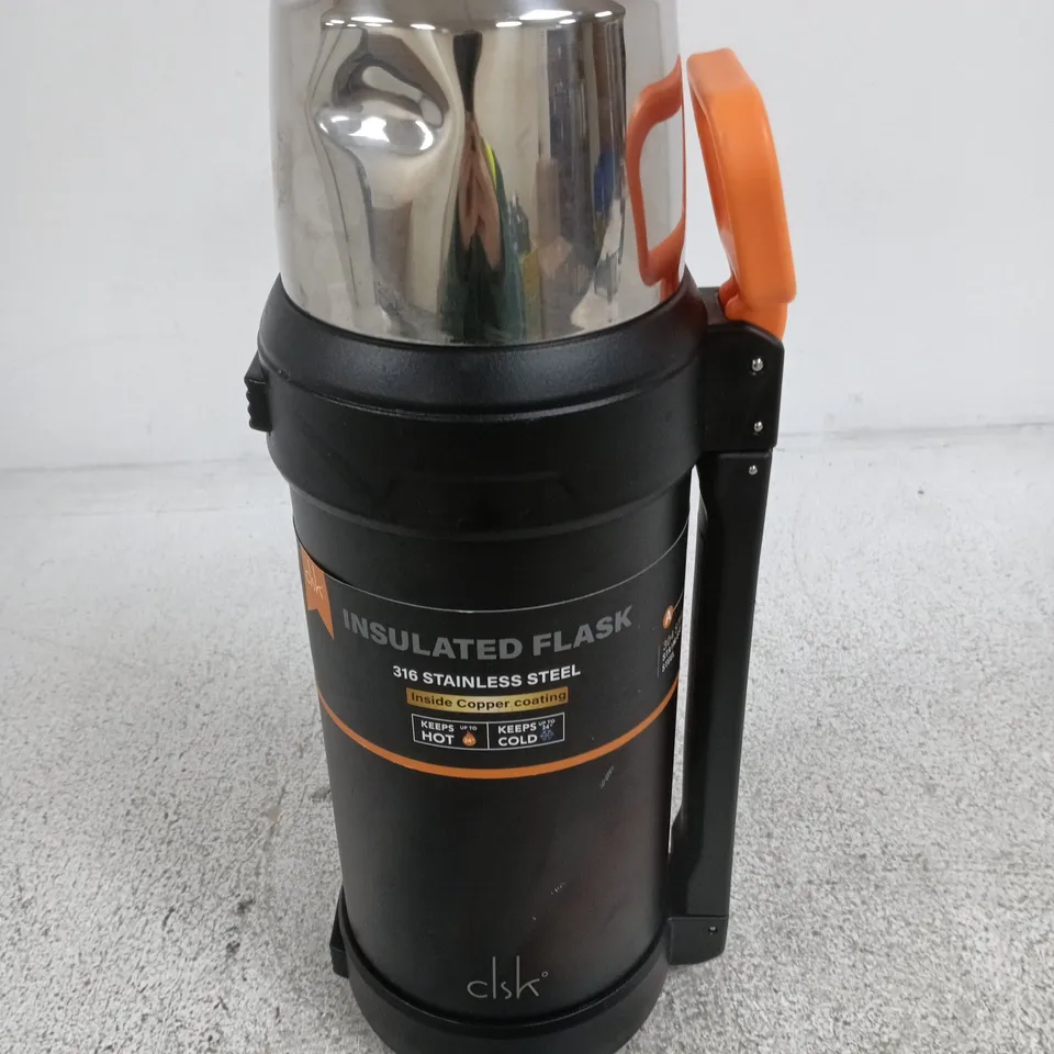 CLSK INSULATED FLASK – 316 STAINLESS STEEL WITH COPPER INTERIOR, ORANGE HANDLE