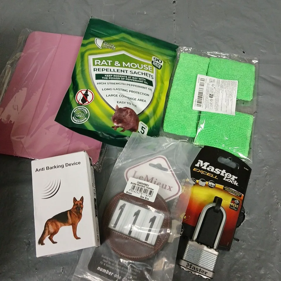 APPROXIMATELY 15 HOUSEHOLD ITEMS TO INCLUDE PADLOCK, RAT REPELLENT, ANTI BARK DEVICE ETC
