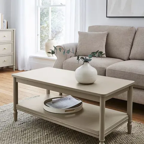 DARCY BOBBIN TRIM COFFEE TABLE WITH OPEN SHELF