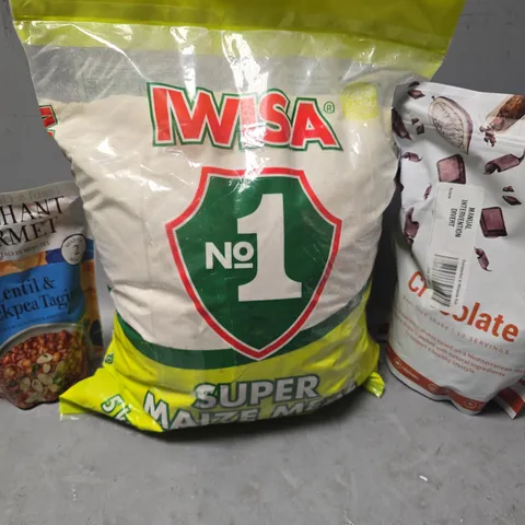 APPROXIMATELY 10 ASSORTED FOOD & DRINK ITEMS TO INCLUDE - LUCOZADE , HOT PEPPER POWDER , MERCHANT GOURMENT LENTIL & CHICKPEA TAGINE ETC