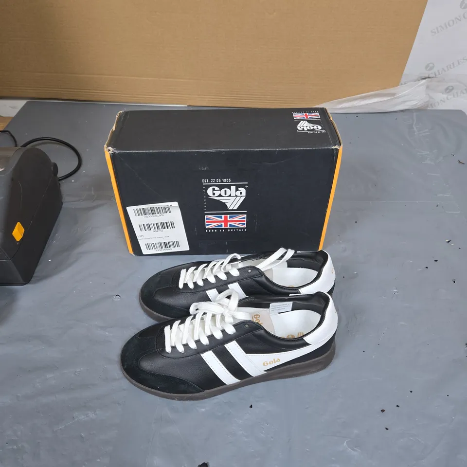 GOLA CYCLONE LEATHER TRAINERS, BLACK & WHITE, UK 7