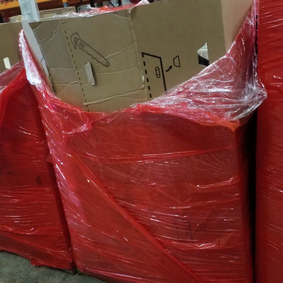 PALLET CONTAINING ASSORTED PRODUCTS INCLUDING BADMINTON RACK, SMART BATHROOM MIRROR, ELECTRIC COOKTOP & FABRIC WARDROBE